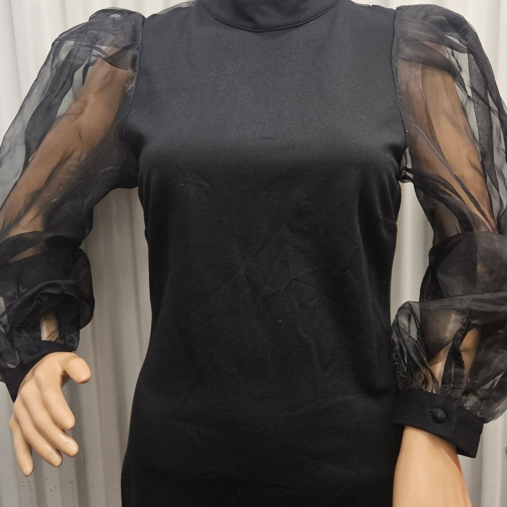 NBD Bao Dress in Black Sheer Puff Sleeves Open Back - Picture 8 of 8